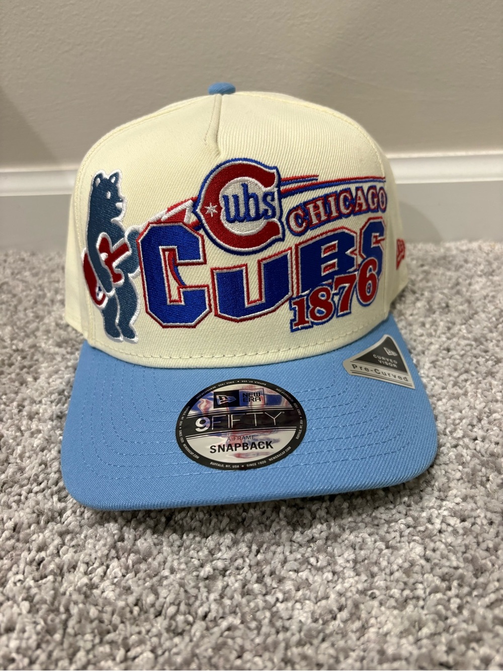 Chicago Cubs 1876 Embroidered Snapback Hat - Cream & Light Blue by new era